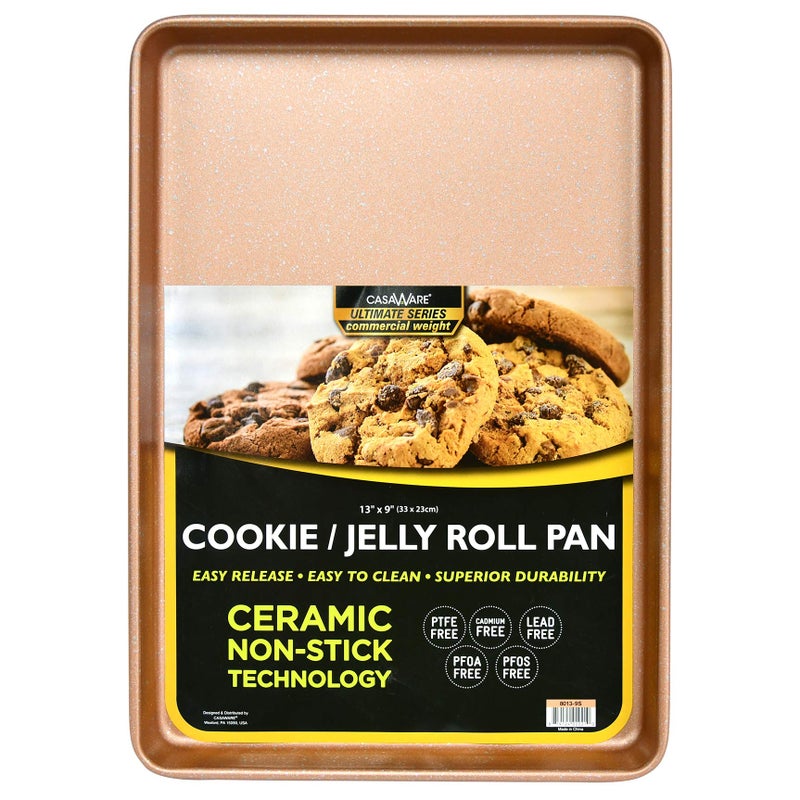 casaWare 13 x 9 x 1-Inch Ultimate Series Commercial Weight Ceramic Non-Stick Coating Cookie/Jelly Roll Pan (Rose Gold Granite) - Image 1